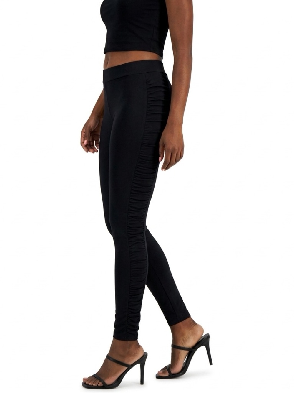 INC International Concepts Black Ruched Side Leggings Size S Matte